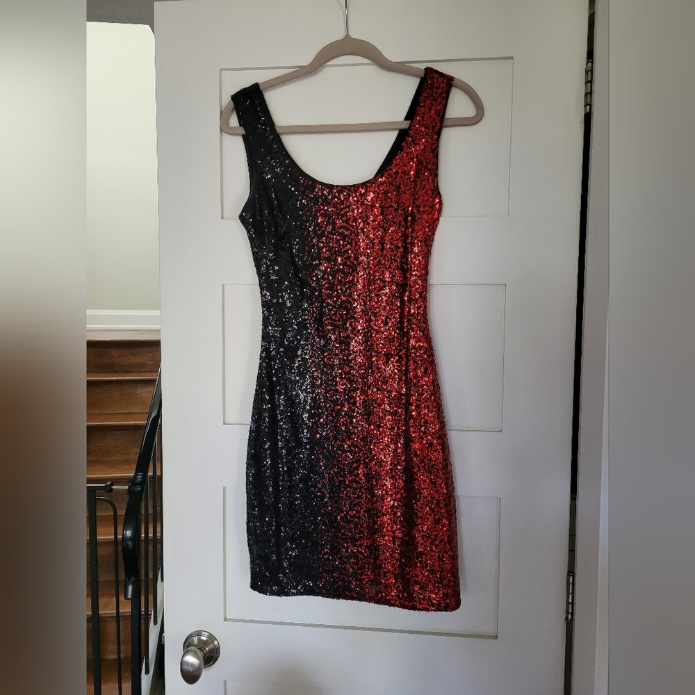 Guess Black and Red Sequin Mini Dress XS